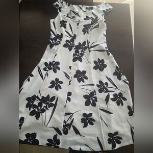 DKNY Black and White Floral Midi Dress